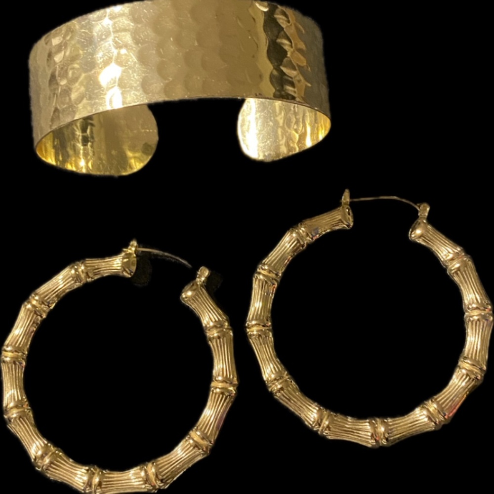90s Gold Bamboo Earrings and Cuff